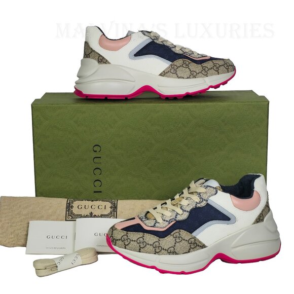 GUCCI SNEAKERS RHYTON GG LOGO MULTICOLOR CANVAS SHOES  sz 36.5 6.5 - Picture 4 of 15